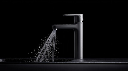Aufkleber - sleek chrome faucet with water cascading elegantly, showcasing modern design and functionality. Perfect for contemporary kitchens or bathrooms