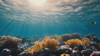 Aufkleber - Explore the beauty of a vibrant coral reef teeming with colorful tropical fish underwater. Generative AI