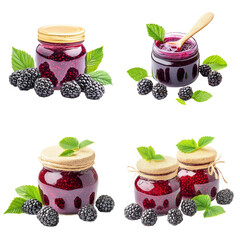 Jam with blackberry fruit isolate on white background Collection Png.