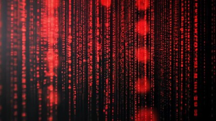 Poster - Abstract Red Digital Rain: A mesmerizing visual of cascading binary code, evoking a sense of technological mystery and digital flow. Perfect for tech-related projects, wallpapers, and presentations.