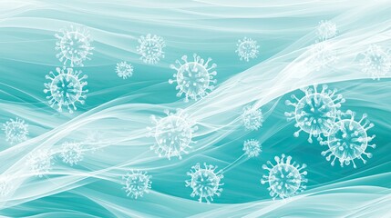 Poster - Abstract Background with Virus Cells and Fluid Waves in Blue