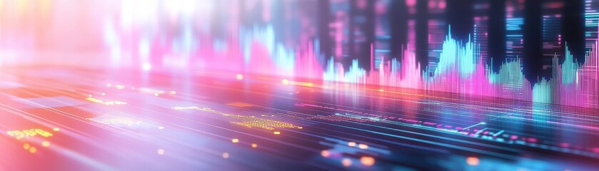 Poster - A vibrant, abstract representation of sound waves and digital patterns, showcasing colorful peaks against a soft background.