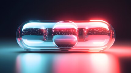 Poster - An abstract representation of a futuristic capsule illuminated with red and blue lighting