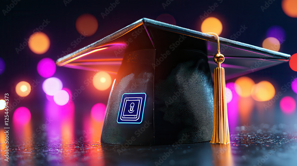 graduation cap featuring advanced technology, resembling QR code ...