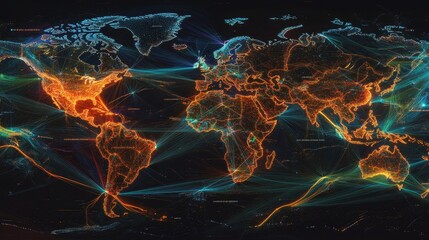 Poster - Colorful Digital Map Visualization of Global Connectivity and Data Flow