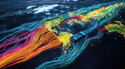 Poster - Global Data Flow Mapping with Colorful Lines and Digital Devices