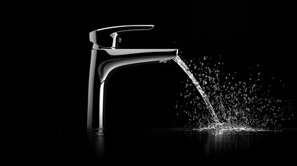 Aufkleber - shiny chrome faucet with flowing water creates modern and elegant atmosphere. sleek design and reflective surface enhance any bathroom or kitchen setting
