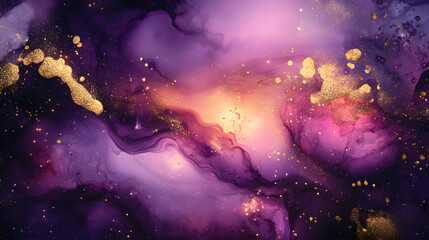 Poster - Purple and gold abstract background with celestial blends and soft textures in a dreamy composition