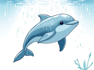 Wall Mural - an image of a dolphin is swimming in the water, there is a dolphin that is jumping in the water