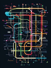 Leinwandbilder - Metro stations and subway map layout illustrating public transportation design for efficient urban travel. Generative AI