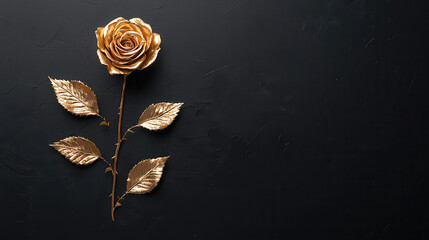 Poster - single golden rose with perfectly layered petals against dark background, symbolizing elegance and beauty. This stunning floral arrangement captures attention and evokes emotions