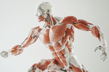 Poster - Detailed anatomical illustration of the muscular system revealing muscle fibers in dynamic posture. Generative AI