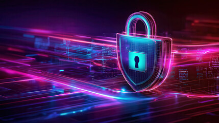Aufkleber - Abstract representation of data protection with glowing padlock symbolizing security and privacy in digital environment. vibrant colors enhance modern feel