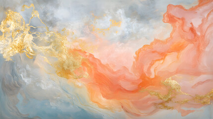 Poster - A celestial painting featuring pink and gold abstract elements with tulips in a harmonious composition