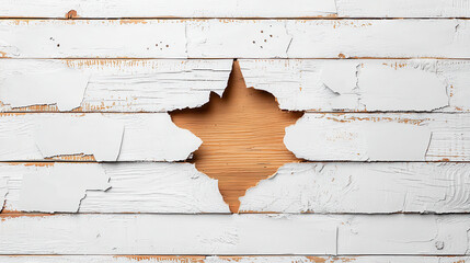 Aufkleber - Weathered wooden boards with hole revealing natural wood underneath