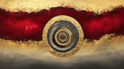 Abstract Art Featuring Circular Gold and Red Patterns on a Textured Background