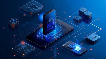 Poster - A digital banking security system with a secure payment gateway, featuring cryptographic keys, fingerprint authentication, and encrypted transaction paths.