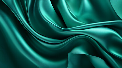 Poster - Green silk fabric with tulips arranged in a celestial swirl pattern on a soft background