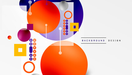 Poster - Minimalistic abstract vector design, layered geometric shapes circles, squares, and triangles with soft pastel gradients and semi-transparent effects. Perfect for contemporary use