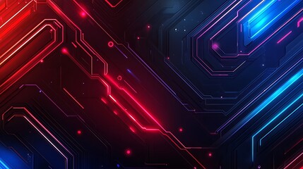 Wall Mural - Abstract Cyberpunk Neon Circuitry: Red and Blue Digital Lines