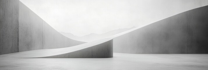 Leinwandbilder - Exploration of minimalist concrete design in a modern architectural space showcasing dynamic lines and soft curves. Generative AI