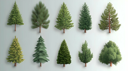 Evergreen trees, nature, collection, design