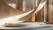 © Natchanok - Elegant architectural design with curved wall and stairs bathed in soft sunlight and shadows