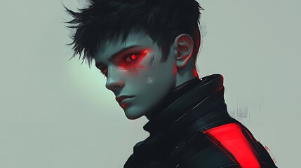 Wall Mural - Cyberpunk Anime Boy: Digital Art Portrait