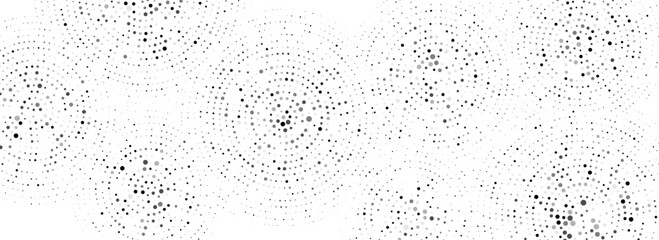 Poster - Black dotted concentric circle pattern. Radial halftone abstract drop wallpaper. Rippled sound wave ring background. Circular particle texture for flyer, poster, presentation. Vector backdrop