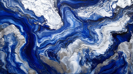 Poster - Blue and white marble on white background with a focus on texture and color patterns