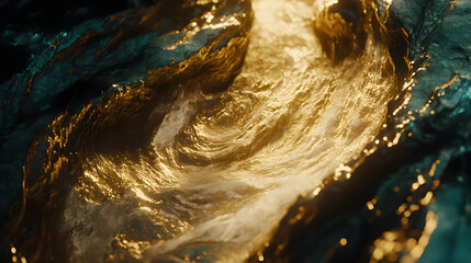 Poster - Close up of ocean wave with cosmic swirl of glowing gold and intricate patterns in water