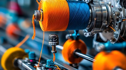 Poster - Automated textile manufacturing equipment and machinery in a modern clothing or garment production facility  Various components and mechanisms for fabric processing weaving knitting sewing dyeing