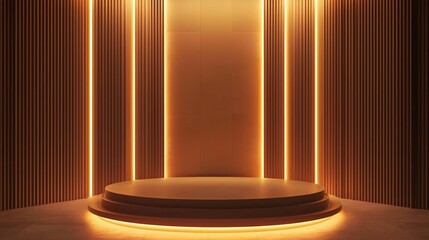 Poster - Elegant golden stage with illuminated lines for product display and modern presentation