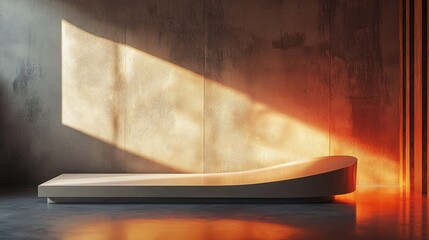 Aufkleber - Minimalist interior with sunlight casting shadows on a modern platform and textured wall