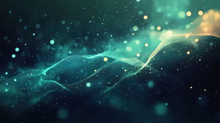 Aufkleber - Abstract turquoise and gold flowing particles creating a dreamy ethereal background design