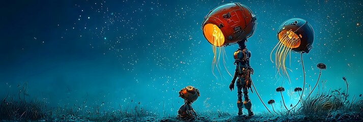 Poster - Captivating Underwater Scene with Bioluminescent Jellyfish Floating in the Mysterious Depths of the Ocean Showcasing the Wonders of Deep Sea and the Enigmatic Aquatic World
