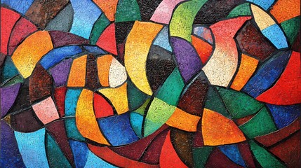 Poster - Vibrant Mosaic Art with Abstract Shapes and Rich Colors a Captivating Visual Display