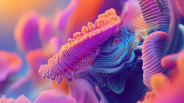 Abstract organic structure with vibrant colors and intricate details creating a surreal atmosphere