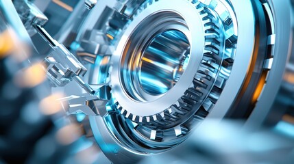 Poster - Complex Mechanism of Interlocking Gears and Cogs in a Futuristic and Dynamic Arrangement