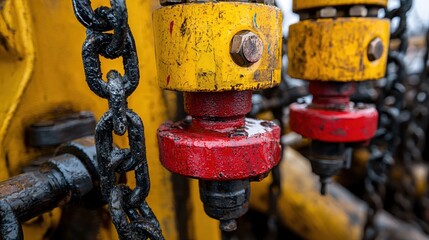Aufkleber - Close Up of Heavy Duty Industrial Chain and Lifting Mechanism with Yellow and Red Elements