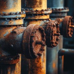 Poster - Industrial Pipes with Rust Detail Showing Wear and Corrosion in a Factory Setting