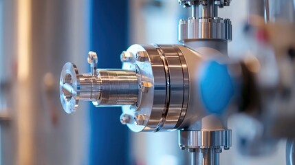 Poster - Complex industrial valve system featuring shiny metal components and precise engineering design