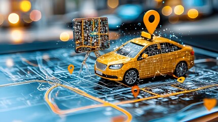 Leinwandbilder - Close up view of a car dashboard featuring an integrated GPS navigation system that displays turn by turn directions on a digital screen