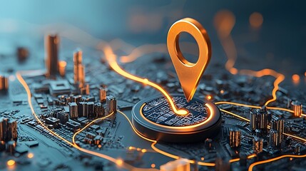 Aufkleber - Close up view of a modern GPS navigation device displaying a detailed city map with a highlighted route showcasing the advanced technology and digital interface for urban and travel planning