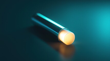 Poster - Luminous Cylinder on Teal Surface Radiating Warm Light in a Modern Minimalist Composition