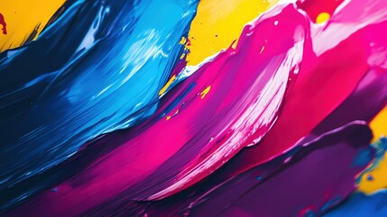 Aufkleber - Vivid Abstract Expressionism A Symphony of Blue Pink and Yellow Paint Strokes on Canvas