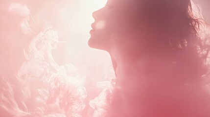 Fototapete - Ethereal beauty portrait in soft pink hues with a dreamy and artistic feminine aesthetic