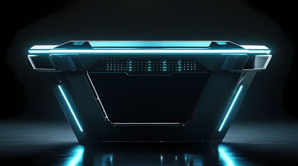 Aufkleber - Futuristic Console with Neon Blue Lights on Dark Background for Gaming or Technology Concept