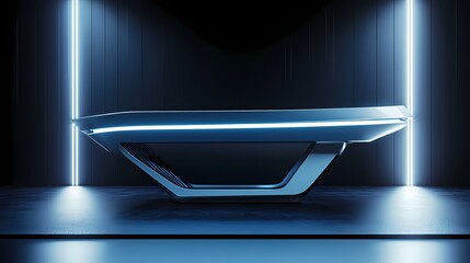 Aufkleber - Futuristic Reception Desk with Neon Lights in Dark Room Modern Interior Design Concept