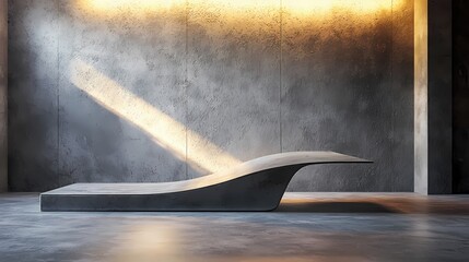 Fototapete - Minimalist Concrete Bench in Modern Interior with Sunlight and Warm Illumination Design